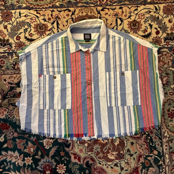 BDG Women's  Multicolor Striped Cropped Button Down Shirt Size Medium - Picture 4 of 7
